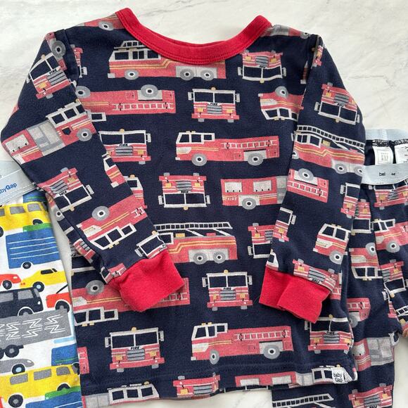 Baby gap fire trucks cars pajamas long sleeve pants set sz 18-24 2 boys - Picture 6 of 8